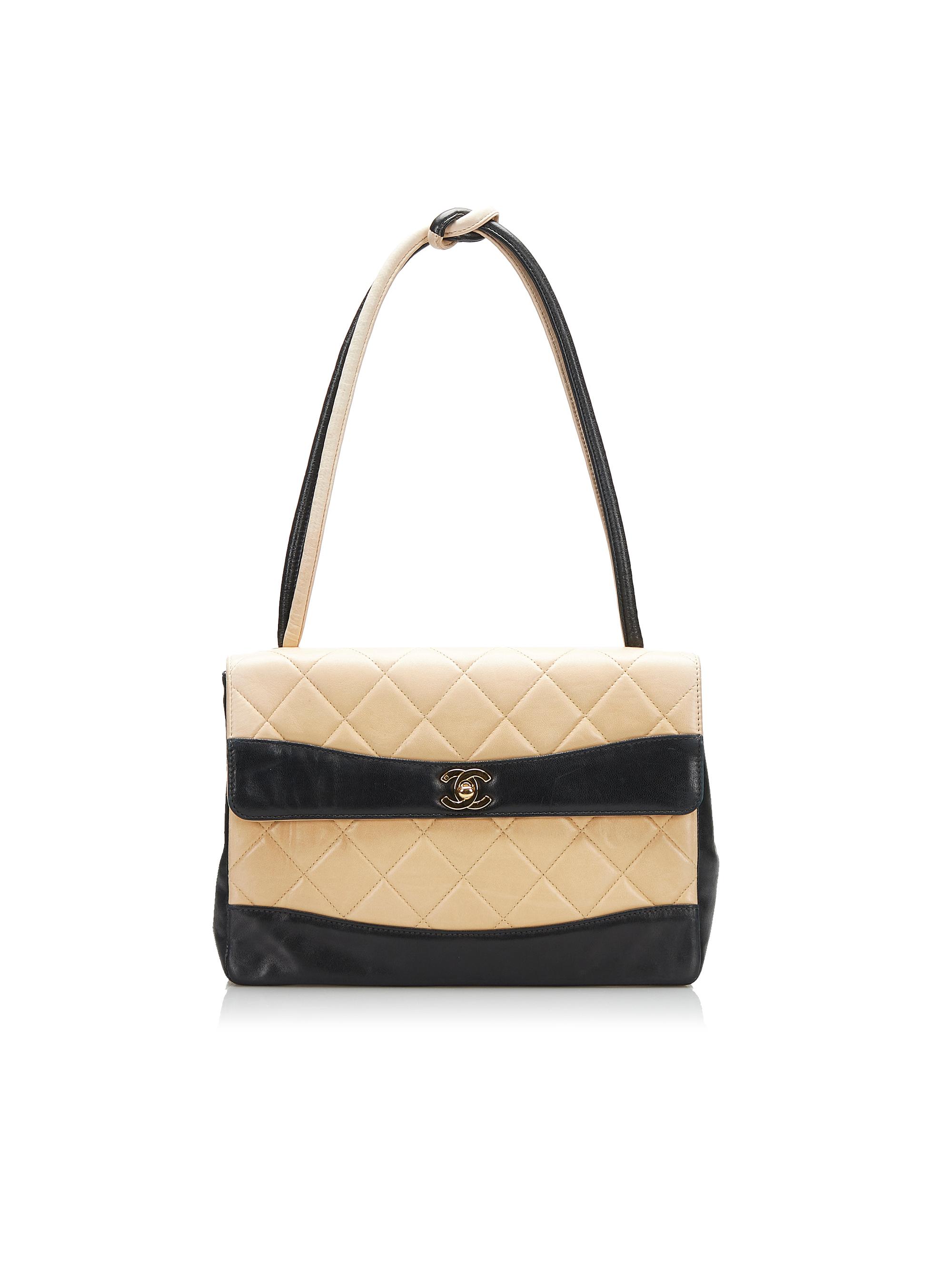 Chanel 100% Leather Brown Bicolor Leather Shoulder Bag One Size