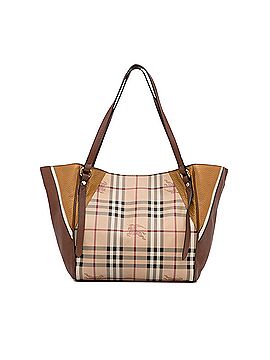 Burberry Red Leather Horseferry Check Canvas Small Canterbury Tote Bag