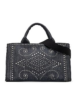 Blue Prada Canapa Studded Handbag