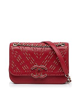 Chanel CC Filigree Small Flap Caviar Leather Crossbody Bag Red