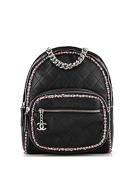 Chanel Elegant Trim Backpack Quilted Leather with Tweed Small (view 1)
