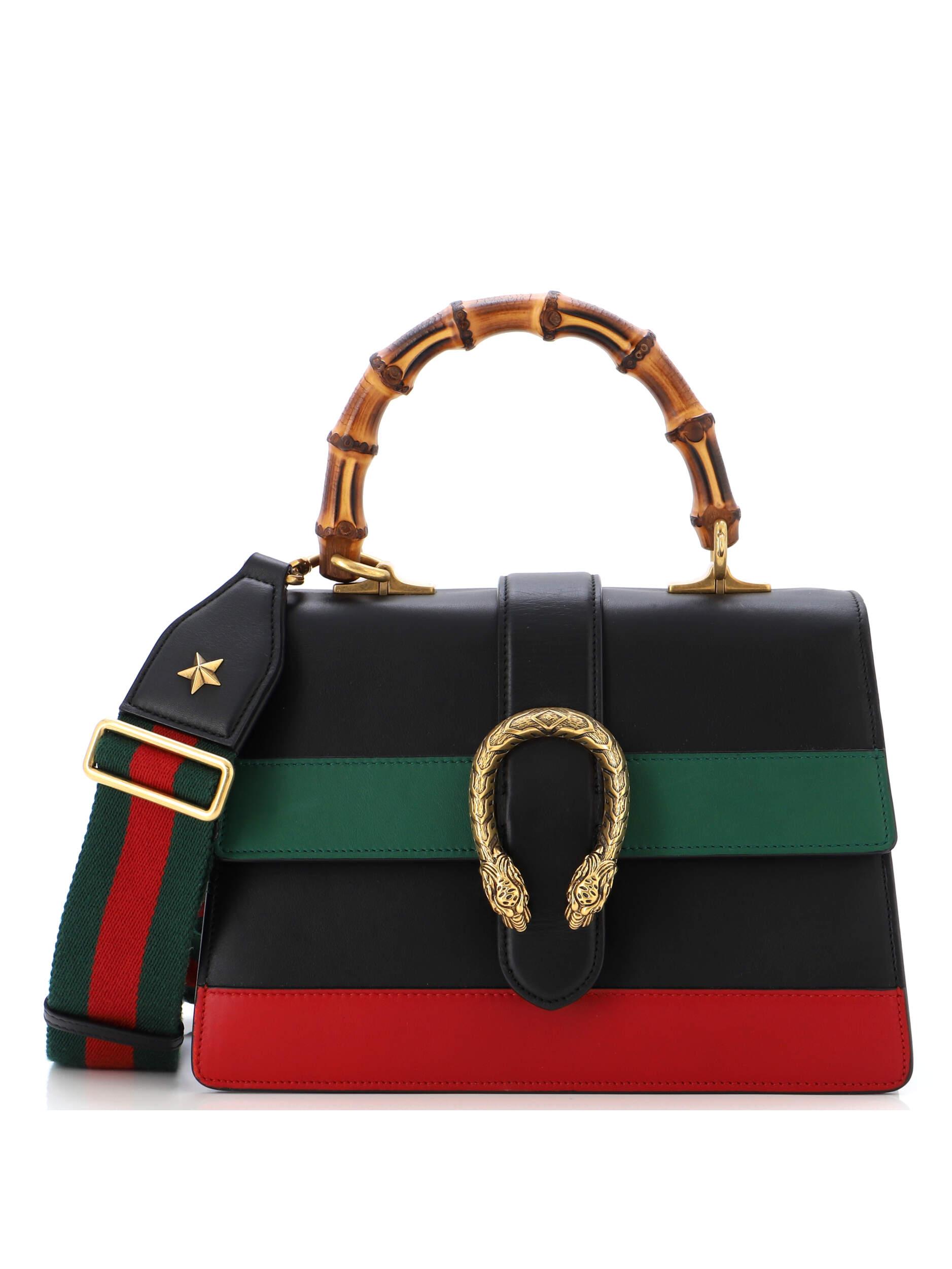 Gucci 100% Leather Black Multi Color Dionysus Bamboo Top Handle Bag ...