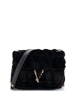 Versace Virtus Chain Flap Shoulder Bag Quilted Faux Fur Small (view 1)