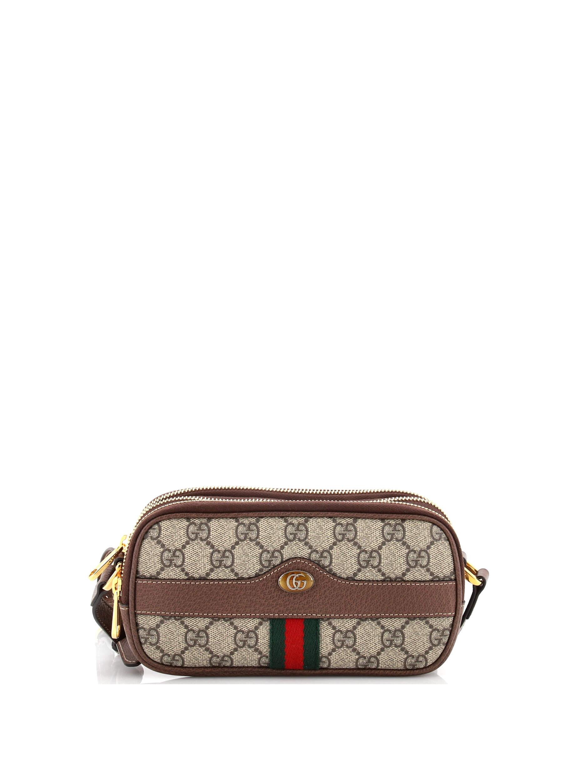 Gucci 100 Coated Canvas Brown Ophidia Triple Zip Crossbody Bag GG