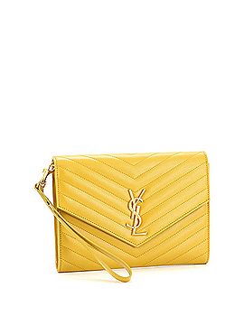 Saint Laurent Classic Monogram Envelope Wristlet Clutch Matelasse Chevron Leather (view 2)