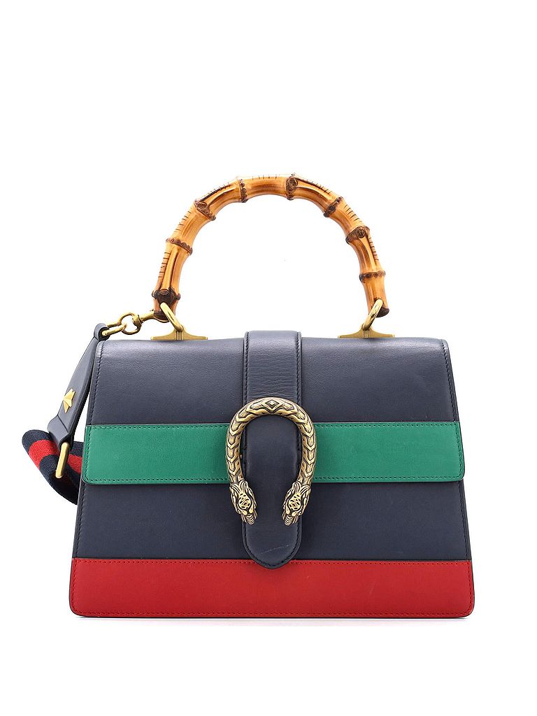 Gucci 100% Leather Blue Multi Color Dionysus Bamboo Top Handle Bag ...