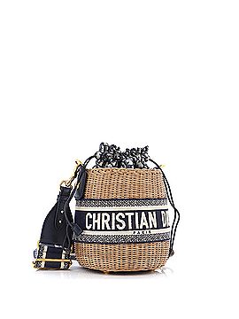 Christian Dior Drawstring Bucket Bag Wicker with Oblique Canvas (view 2)