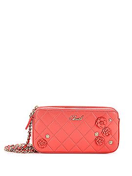 Chanel Double Zip Clutch with Chain Camellia Embellished Lambskin (view 1)