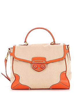 Prada Convertible Pushlock Flap Satchel Canvas with Leather Large (view 1)