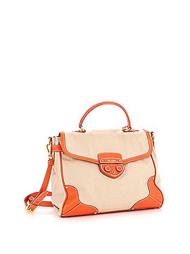 Prada Convertible Pushlock Flap Satchel Canvas with Leather Large (view 2)
