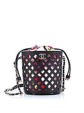 Chanel Black See Through Drawstring Bucket Bag Perforated Leather
