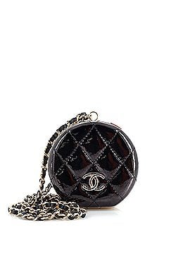 Chanel Round Mirror Chain Necklace Purse Quilted Patent (view 1)