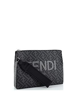 Fendi Logo Flat Wristlet Pouch Zucca Coated Canvas with Leather Medium (view 2)