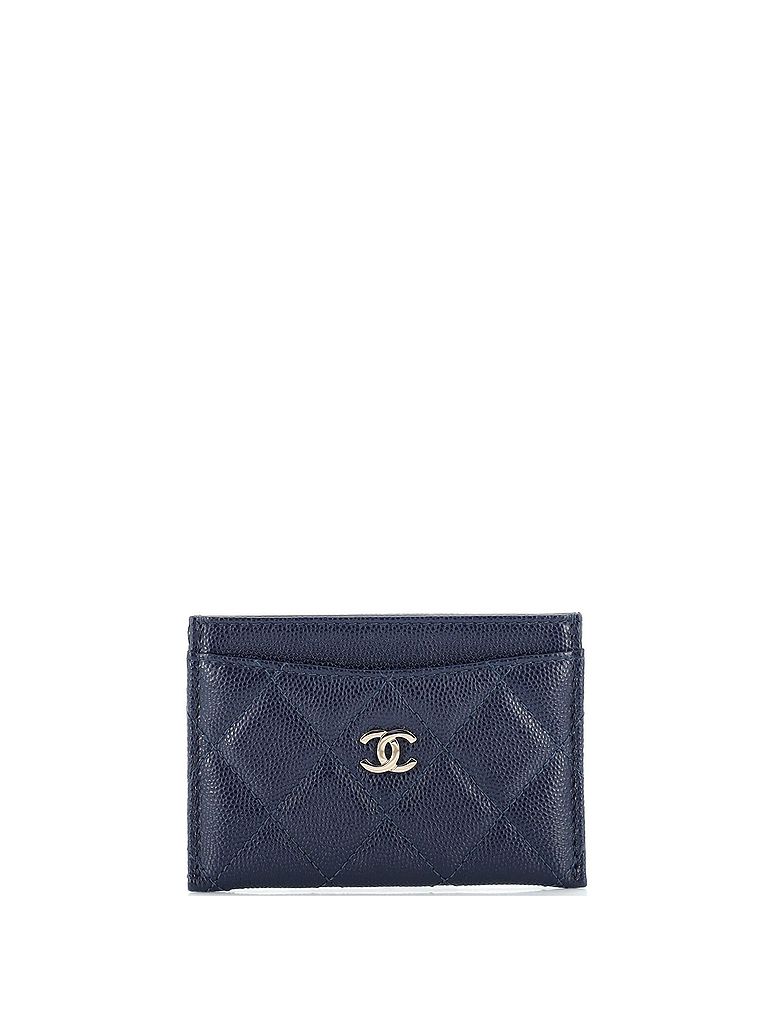 Chanel 100 Leather Blue Classic Card Holder Quilted Caviar One Size