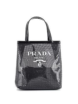 Prada Logo Open Tote Sequined Mesh Small (view 1)
