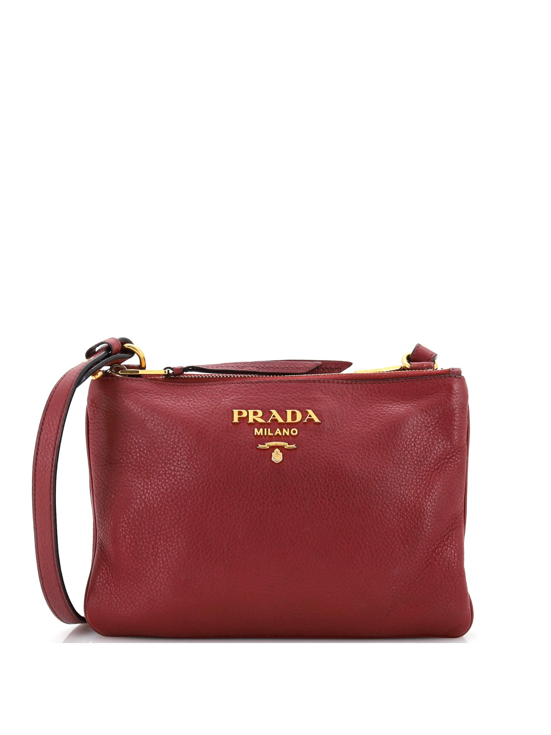 Prada 100 Leather Red Double Zip Crossbody Bag Vitello Daino Small One Size 4 off thredUP