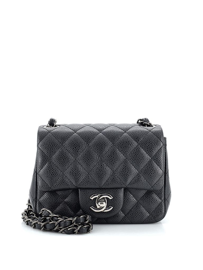 Chanel 100% Leather Black Square Classic Single Flap Bag Quilted Caviar ...