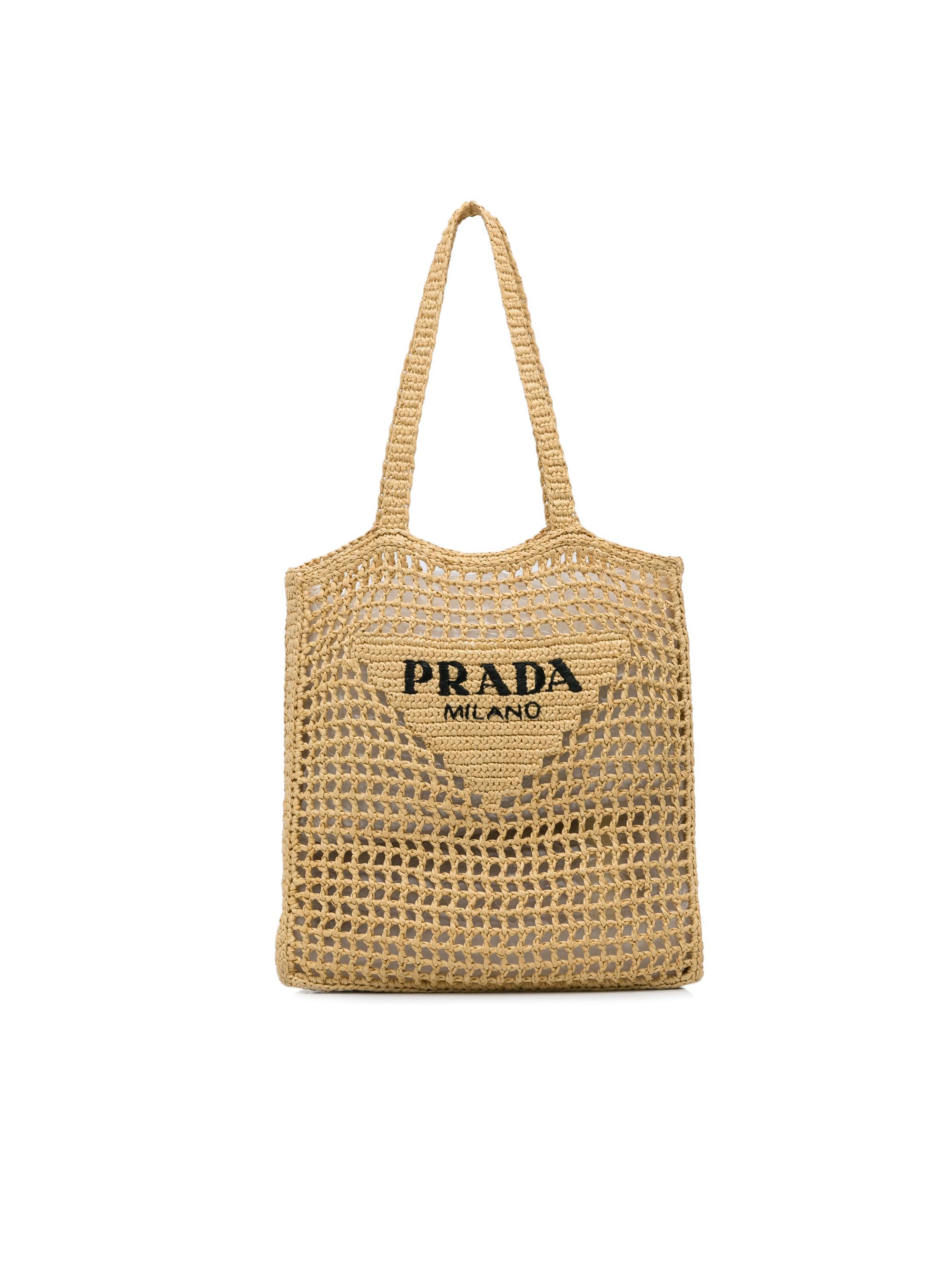 Prada 100% Raffia Brown Crochet Raffia Logo Tote One Size - 23% off ...