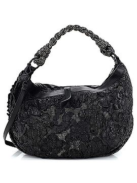 Bottega Veneta Braided Handle Flap Zip Hobo Lasercut Perforated Leather with Floral Applique (view 1)