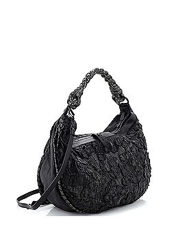 Bottega Veneta Braided Handle Flap Zip Hobo Lasercut Perforated Leather with Floral Applique (view 2)