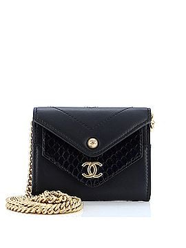 Chanel Envelope Flap Card Case on Chain Chevron Quilted Calfskin and Embossed Python Leather (view 2)