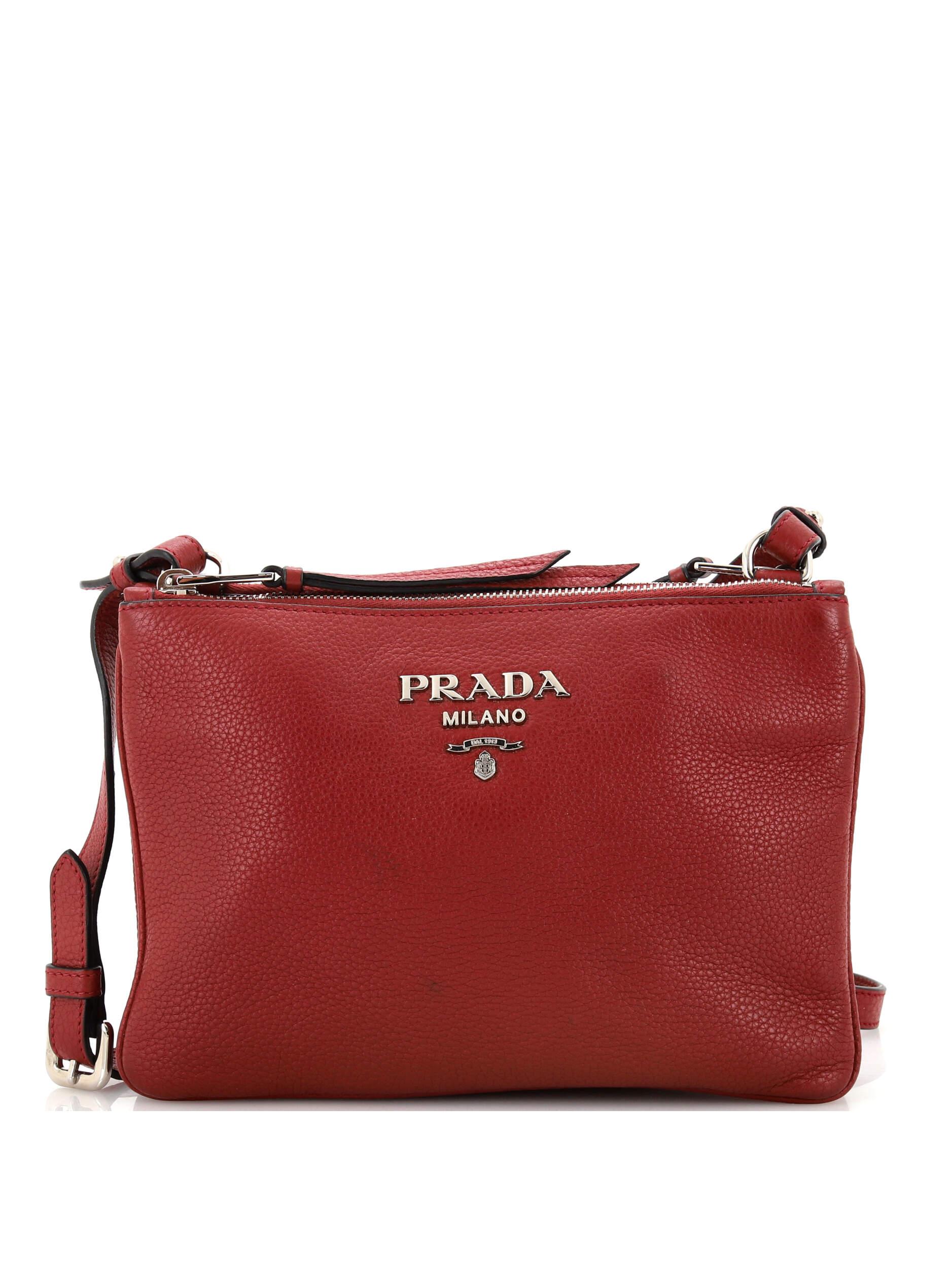 Prada 100 Leather Red Double Zip Crossbody Bag Vitello Daino Small One Size 0 off thredUP