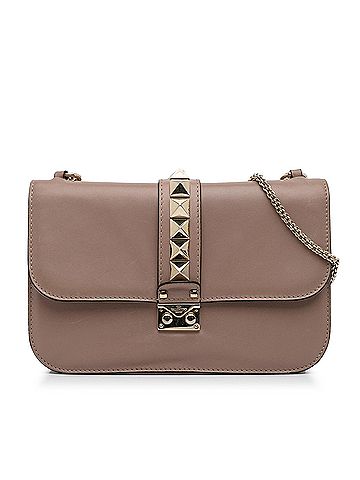 Valentino 100 Leather Brown Medium Rockstud Glam Lock Flap One