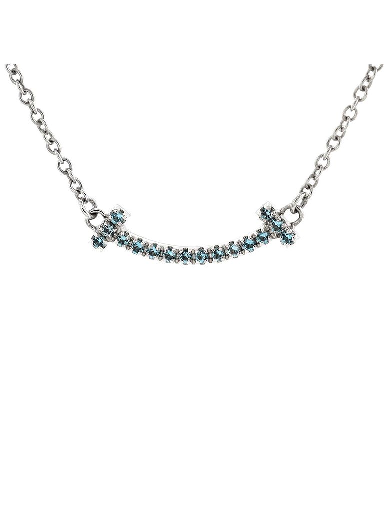 Tiffany & Co. 100% 18k White Gold White T Smile Pendant Necklace 18K White Gold with Blue Topaz Mini One Size - photo 1