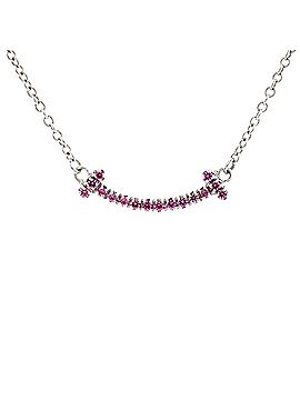 Tiffany & Co. T Smile Pendant Necklace 18K White Gold with Pink Sapphires Mini (view 1)