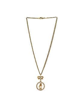 Chanel CC Bow Animal in Round Drop Pendant Necklace Metal with Crystals and Faux Pearl (view 2)