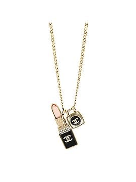 Chanel CC Lipstick Charm Pendant Necklace Metal with Resin and Crystals (view 2)
