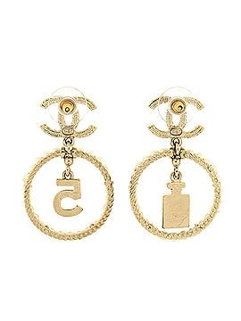 Chanel N. 5 Round Dangle Earrings Crystal Embellished Metal and Faux Pearls (view 2)