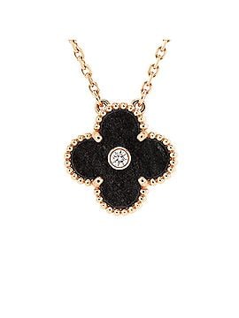 Van Cleef & Arpels Vintage Alhambra Pendant Necklace 18K Rose Gold and Silver Obsidian with Diamond (view 1)