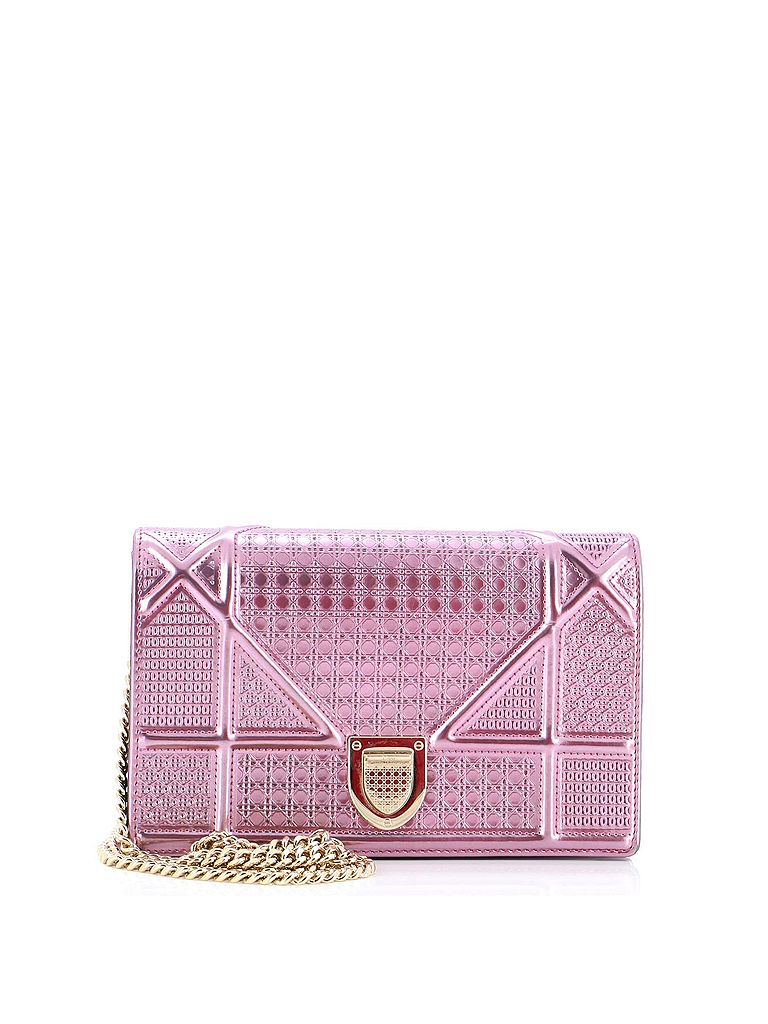 Christian Dior 100% Patent Leather Pink Diorama Wallet on Chain Cannage ...