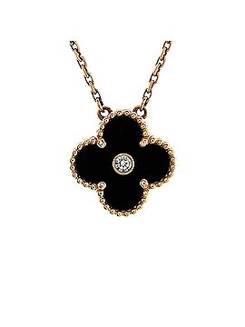 Van Cleef & Arpels Vintage Alhambra Pendant Necklace 18K Rose Gold and Onyx with Diamond (view 1)