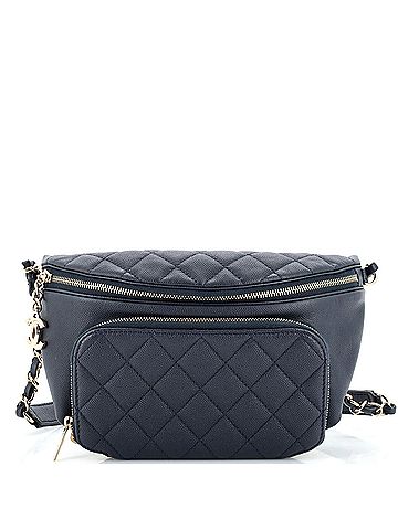 Chanel 100 Leather Blue Business Affinity Waist Bag Quilted