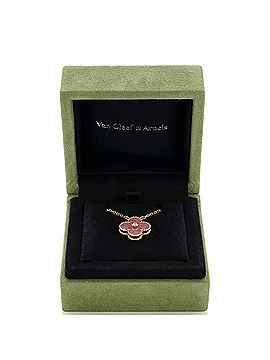 Van Cleef & Arpels Vintage Alhambra Pendant Necklace 18K Rose Gold and Rhodonite with Diamond (view 2)