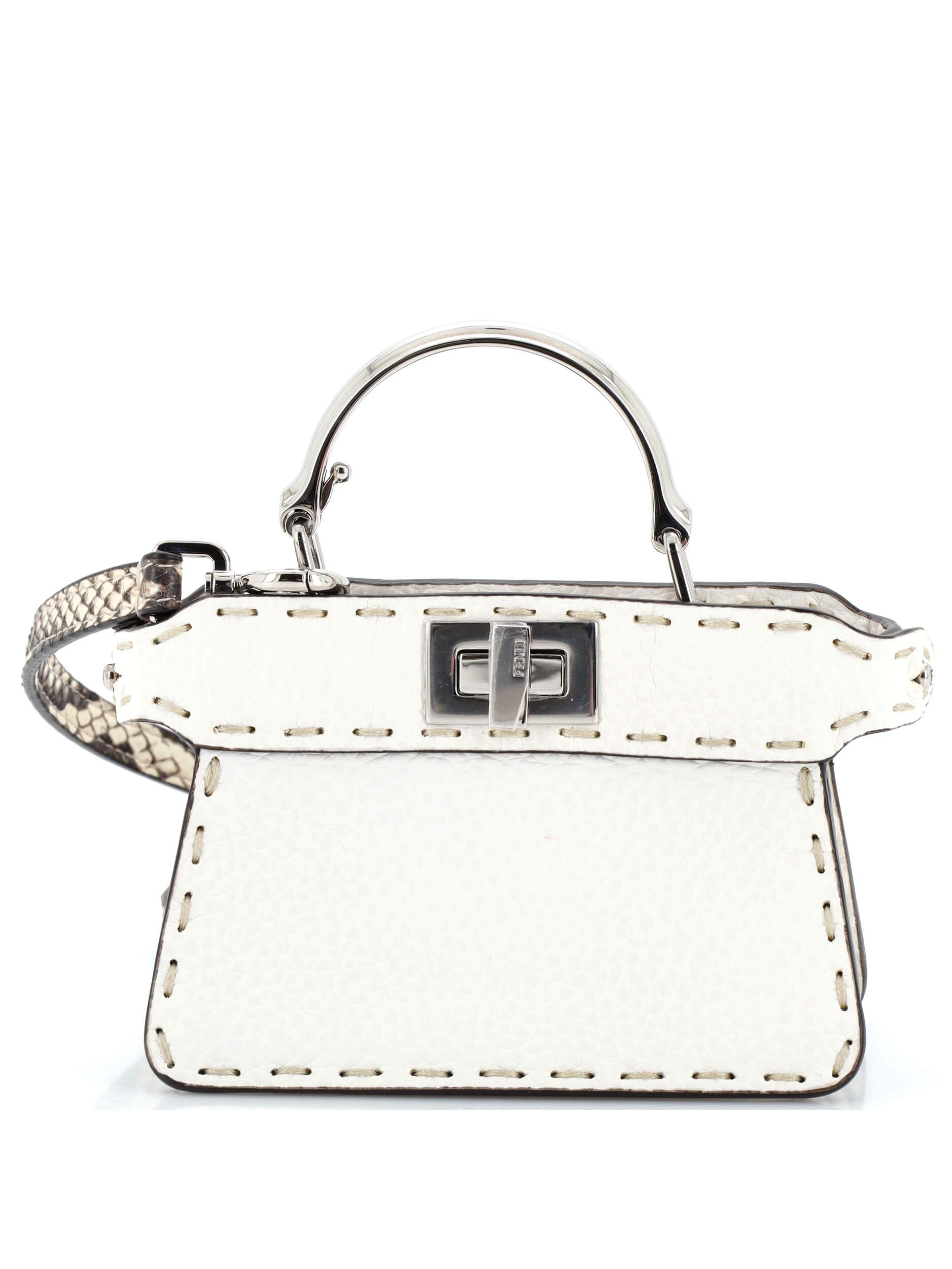 Fendi 100% Leather White Maxi Handle Selleria Peekaboo Bag Leather with ...