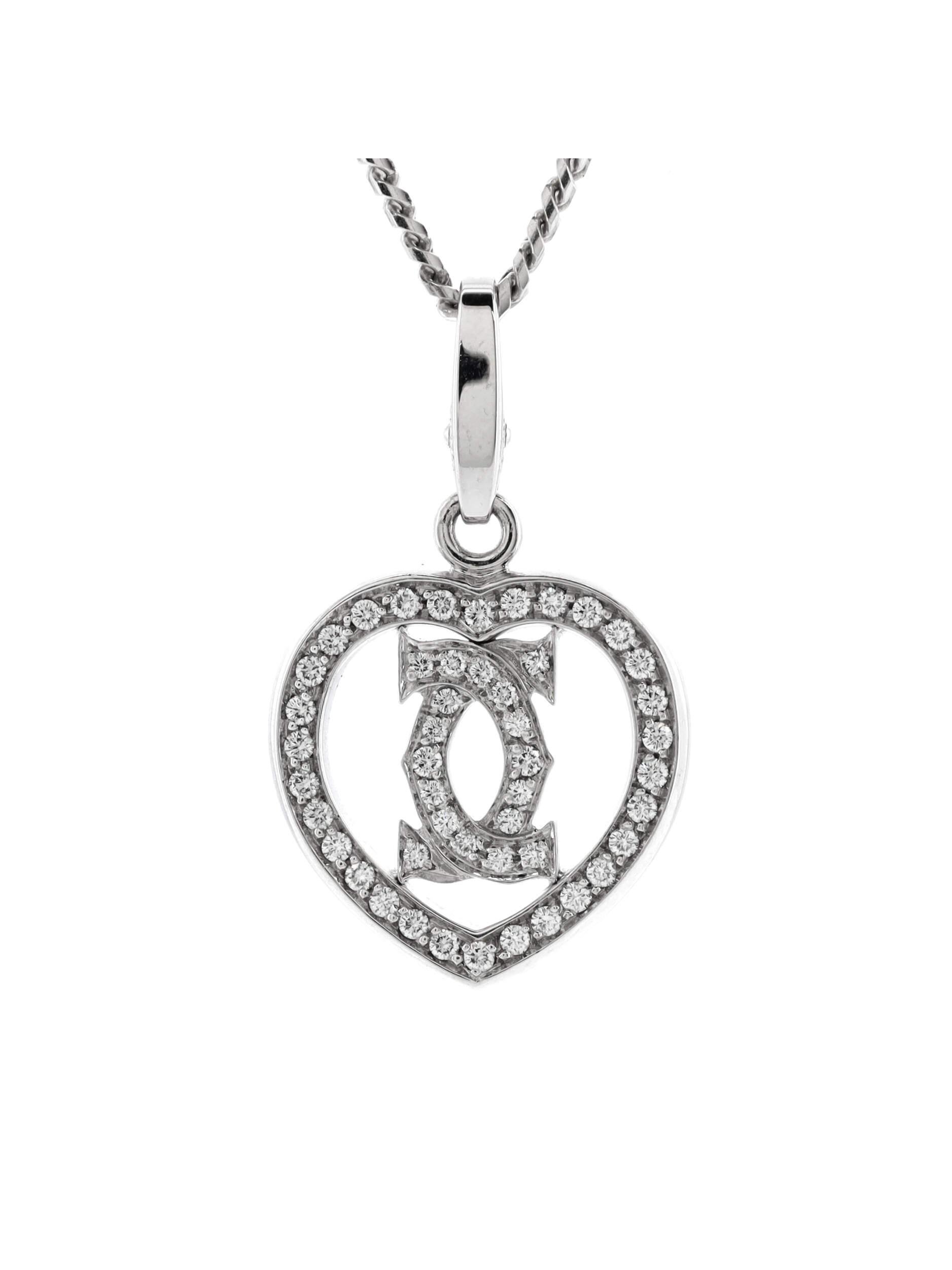 Cartier 100% 18k White Gold White 2C Heart Necklace 18K White Gold with ...