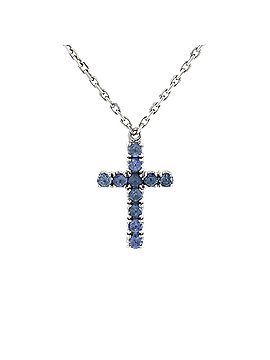 Cartier Cross Pendant Necklace 18K White Gold and Blue Sapphires (view 1)