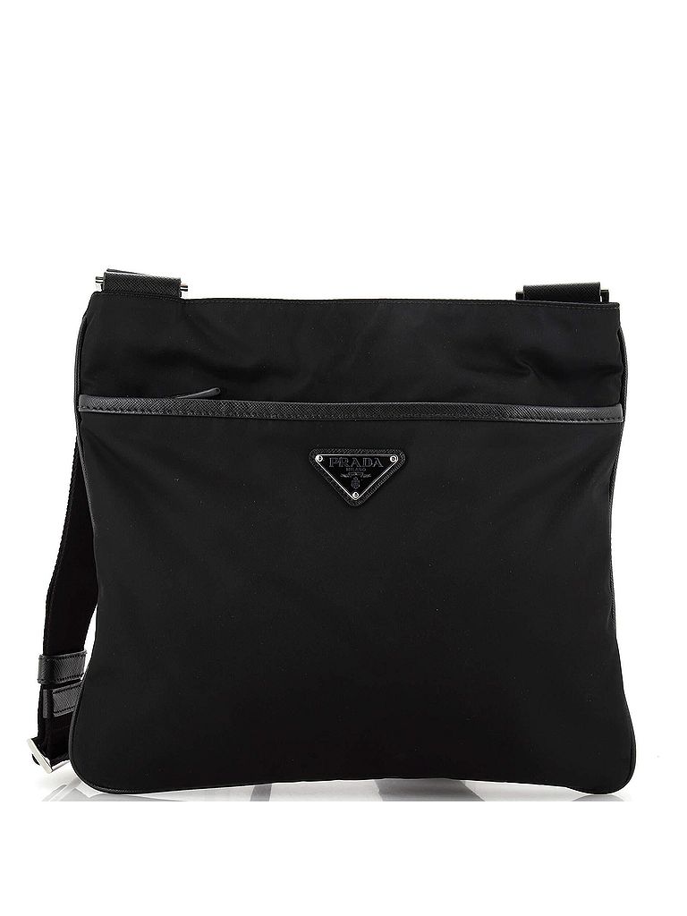 Prada 100% Nylon Black Front Pocket Messenger Bag Tessuto Medium One ...