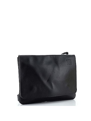 Loewe 100 Leather Black Gusset Flat Messenger Bag Leather One