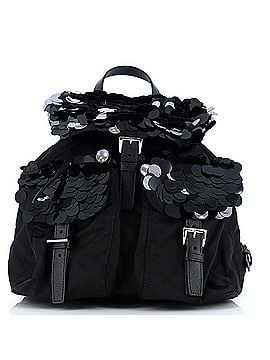 Prada Double Pocket Drawstring Backpack Tessuto with Paillettes (view 1)