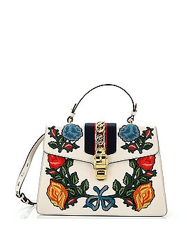 Gucci Sylvie Top Handle Bag Embroidered Leather Medium (view 1)