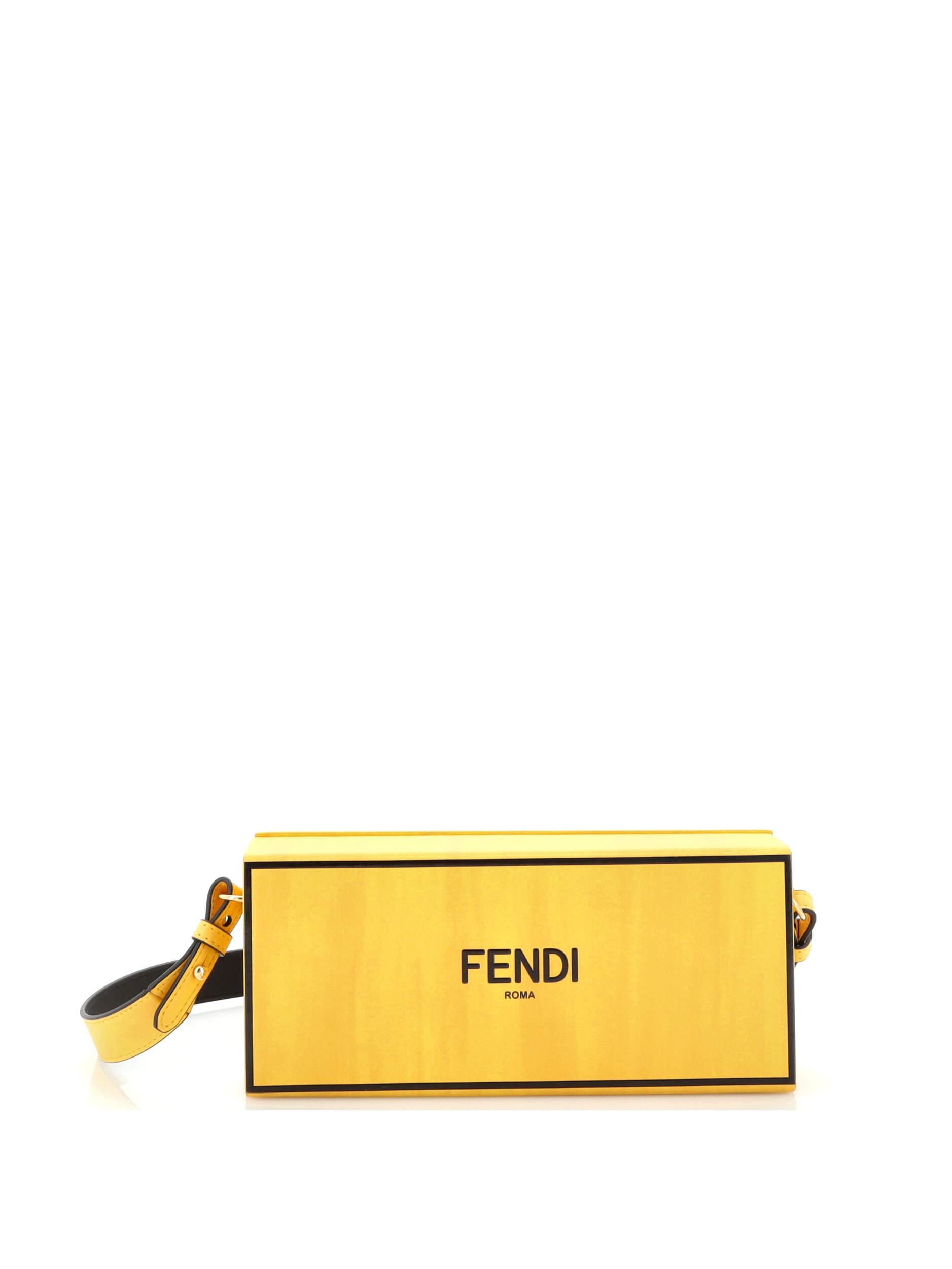 Fendi 100% Leather Yellow Logo Horizontal Box Crossbody Bag Leather One ...