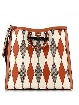 Gucci Diana NM Bamboo Handle Tote Rhombus GG Coated Canvas with Leather Large (view 1)