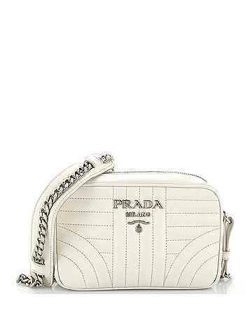 Prada 100 Leather White Camera Bag Diagramme Quilted Leather Mini