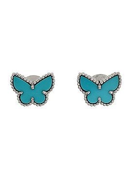 Van Cleef & Arpels Sweet Alhambra Butterfly Stud Earrings 18K White Gold and Turquoise (view 1)