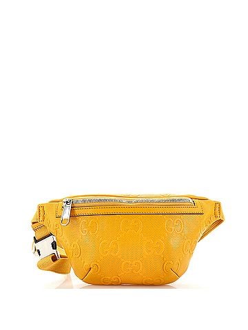 Gucci 100 Leather Yellow Belt Bag GG Embossed Perforated Leather