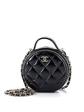 Chanel Handle with Care Round Vanity Case with Chain Quilted Patent Small (view 1)